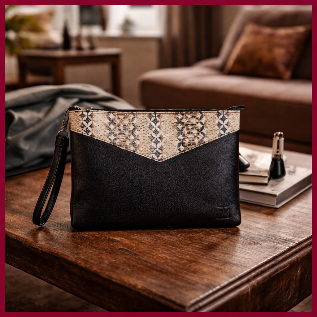 Pochette zip pelle artigianale italiana compatta con chiusura sicura