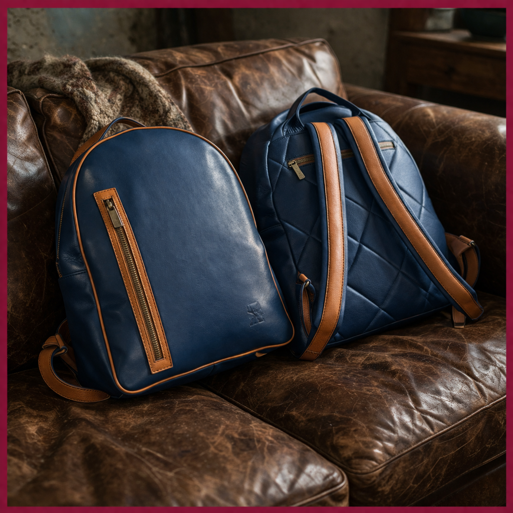 Zaino da viaggio pelle artigianale italiano con scomparti laptop e documenti, chiusura zip